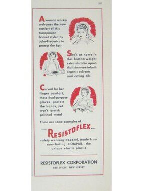 Vintage 1944 Resistoflex Corporation Safety Apparel Advert For Women WWII Era
